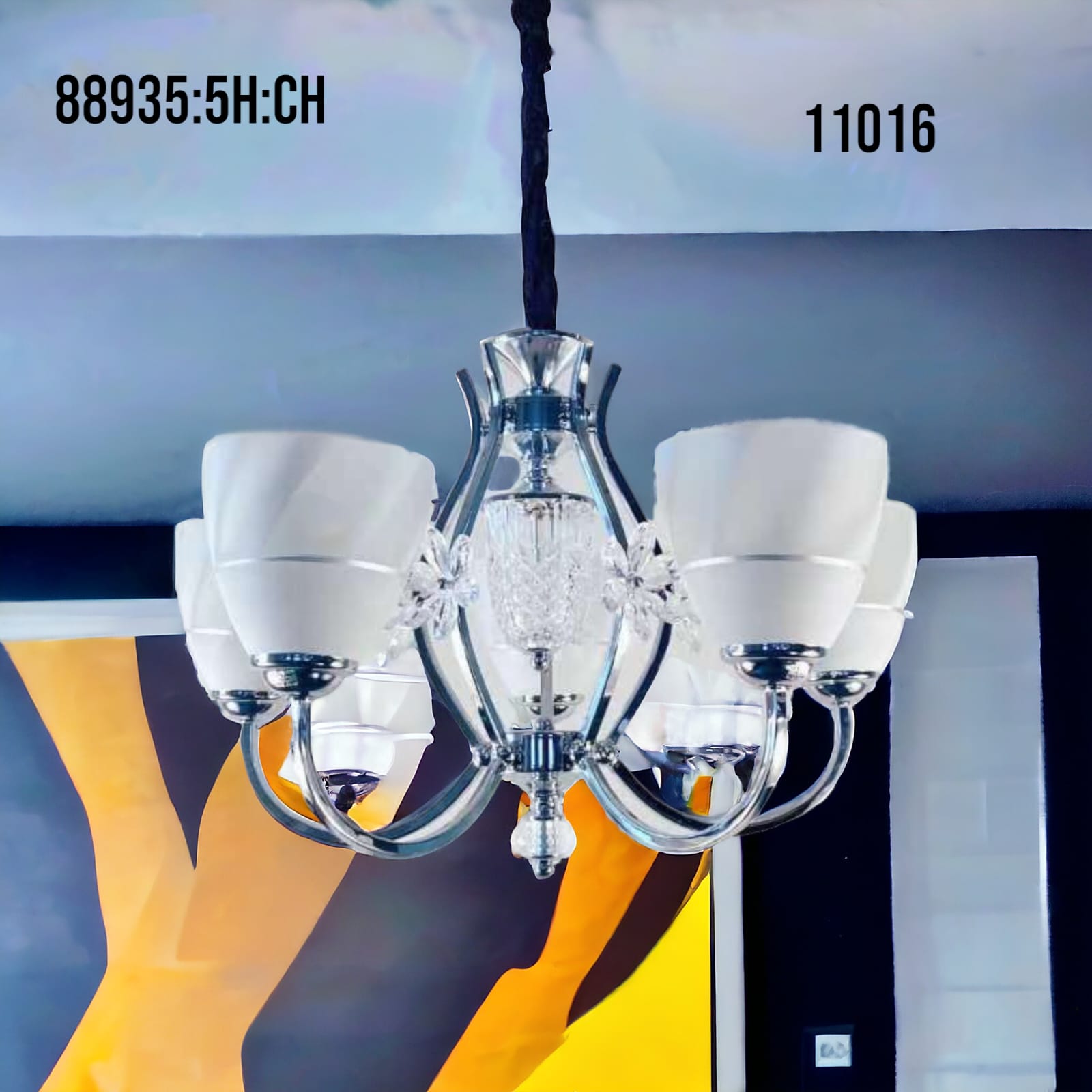 CrystalBloom 88935:5H Chrome Chandelier – Model 11016