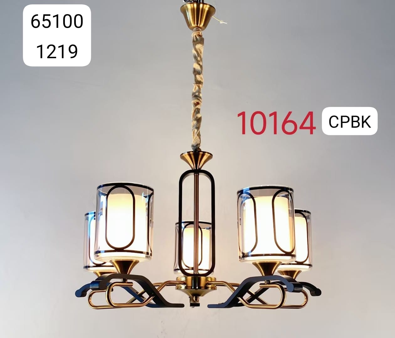 BlackGold 5Arm Clear Cylinder Chandelier