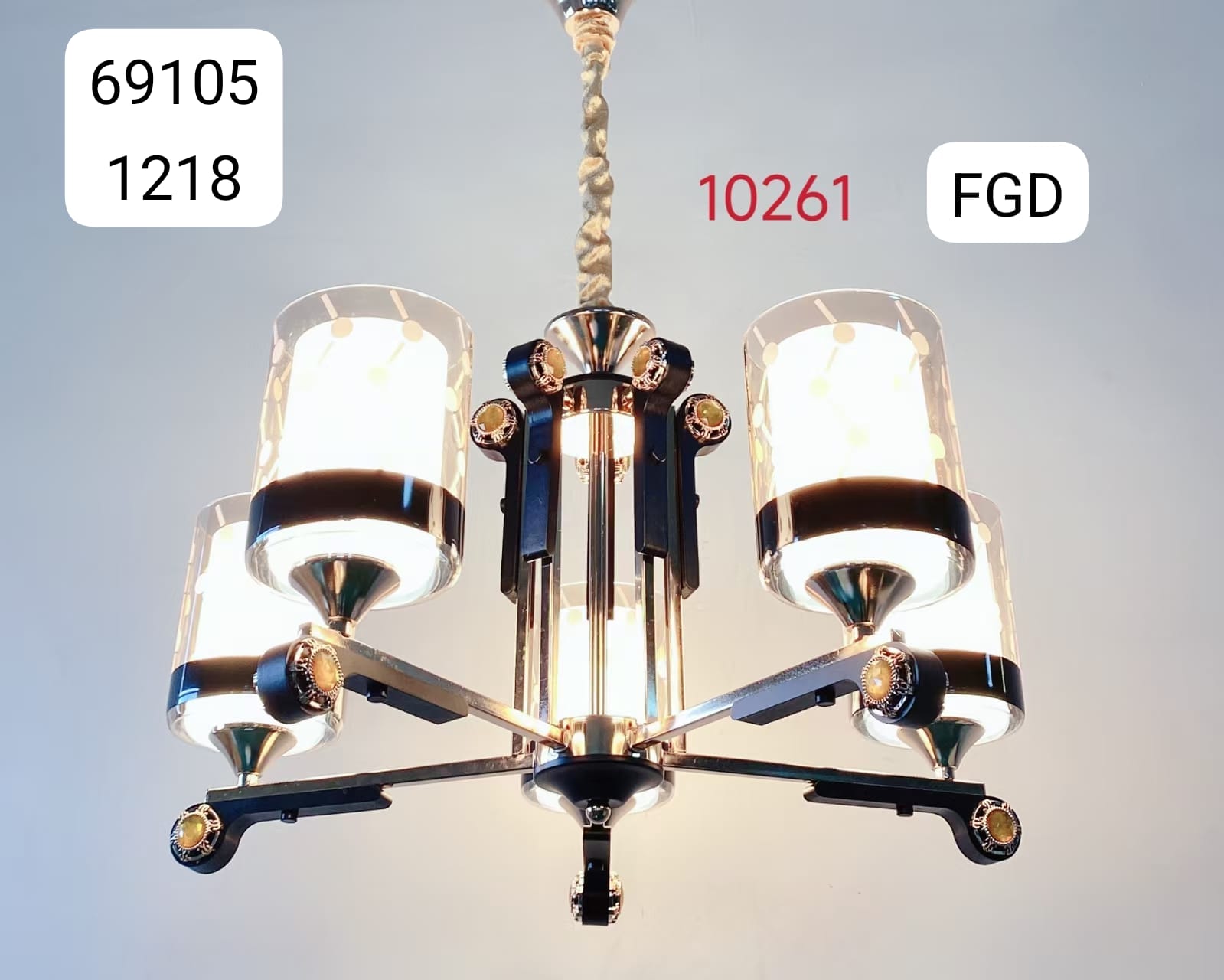 BlackGold 5Arm Spotted Glass Chandelier 1