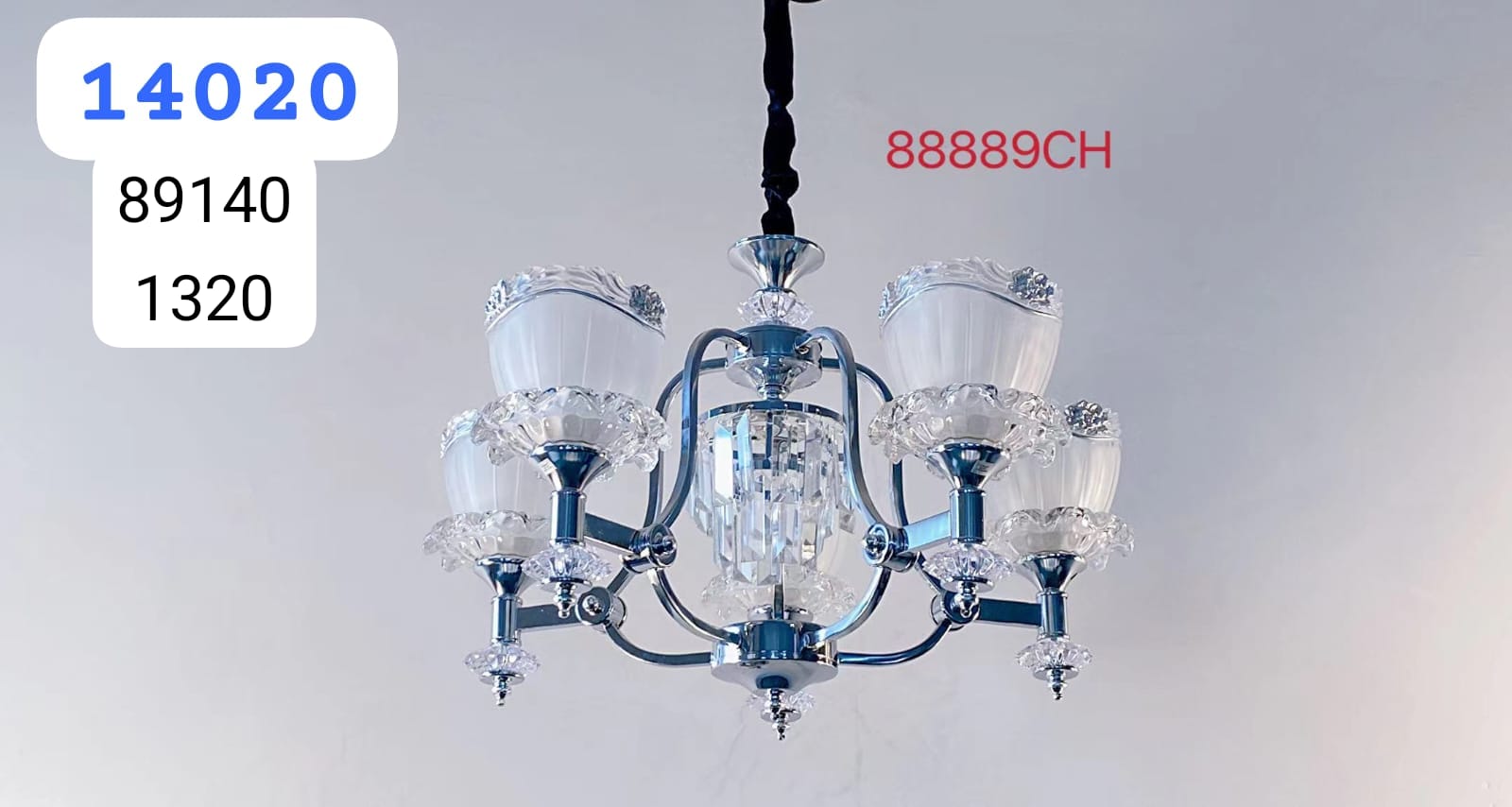 Chrome 5-Arm Fluted Glass Chandelier