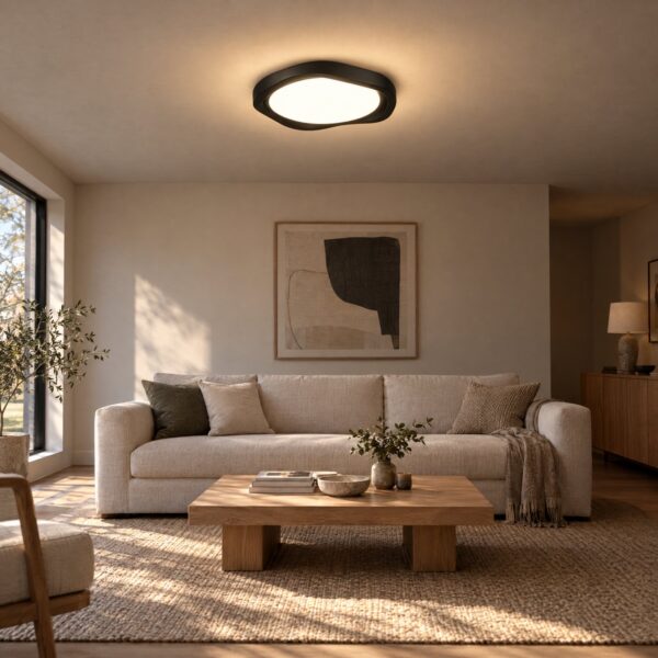 New Four Wave Flush Ceiling Light 3CCT – Black, Ø450mm - in a modern living room