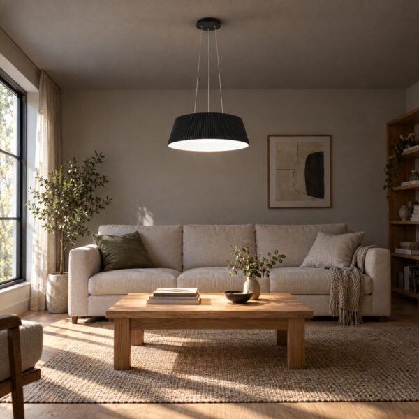Golden Premium No.1 Pendant Light 3CCT – Black & White, Ø450×155mm - in a modern living room