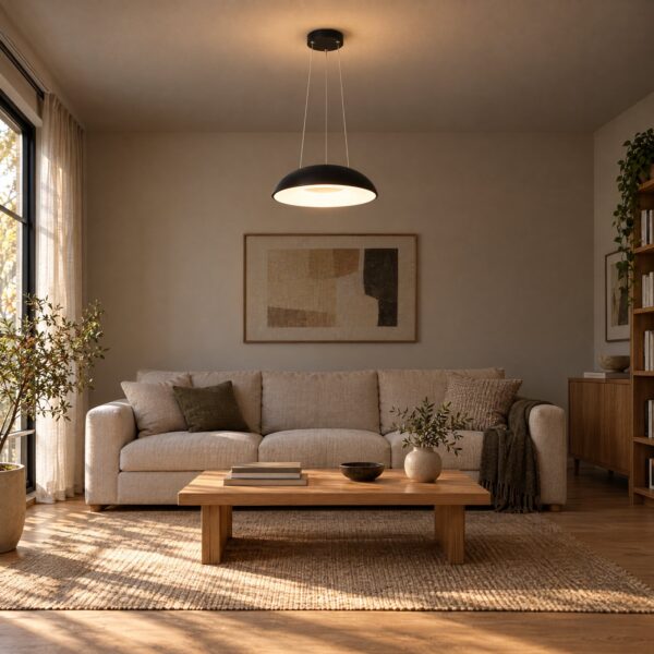 9117 Pendant Light 3CCT – Black, Ø400mm - in a modern living room