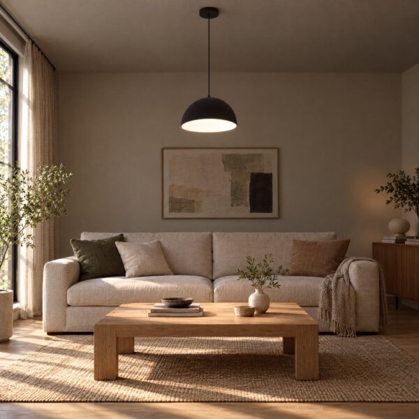 9108 Pendant Light 3CCT – Black & White, Ø400mm - in a modern living room