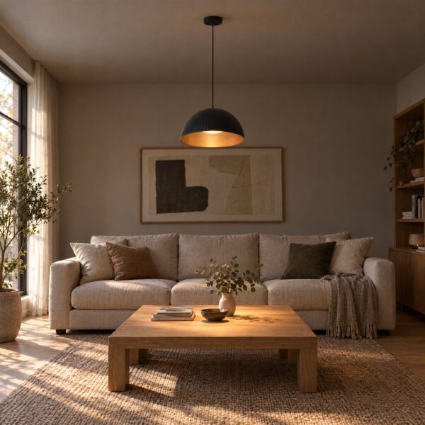 9108 Pendant Light 3CCT – Black & Gold, Ø400mm - in a modern living room