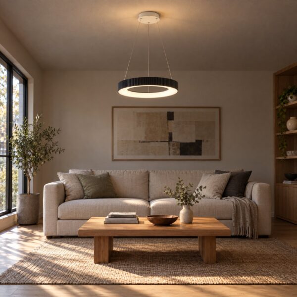 008 Pendant Light 3CCT – Black & White, Ø400mm - in a modern living room