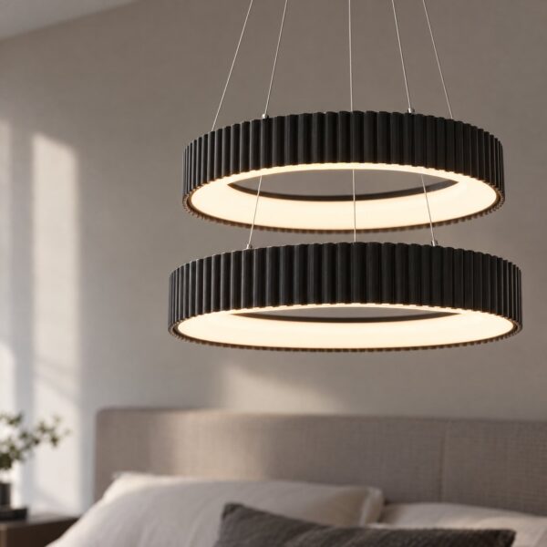 008 Double-Layer Pendant Light 3CCT – Black, Ø400+600mm - close-up detail