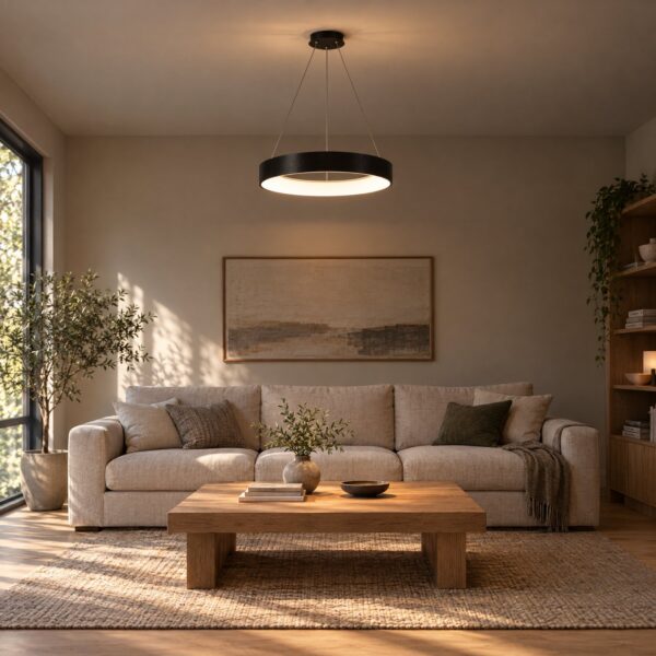 Wave Pendant Light 3CCT – Black, Ø460mm - in a modern living room