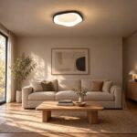 8039 Fourth Wave Flush Ceiling Light 3CCT – Black, Ø500mm - in a modern living room
