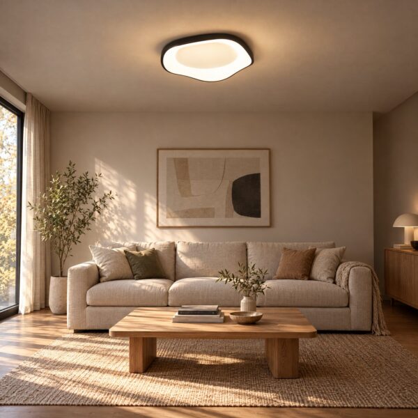 8039 Fourth Wave Flush Ceiling Light 3CCT – Black, Ø500mm - in a modern living room