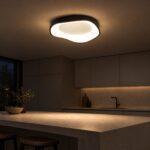 8039 Fourth Wave Flush Ceiling Light 3CCT – Black, Ø500mm - above a kitchen island