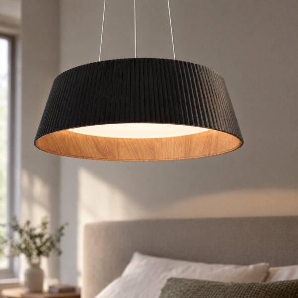 Golden Premium No.1 Pendant Light 3CCT – Black & Natural Wood, Ø450×155mm - close-up detail