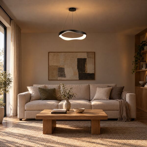 8039 Fourth Wave Pendant Light 3CCT – Black, Ø400mm - in a modern living room