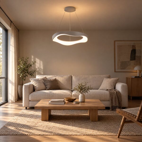 8039 Fourth Wave Pendant Light 3CCT – Grey, Ø400mm - in a modern living room